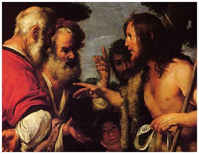 Johannes der Täufer erklärt den Schriftgelehrten seine Sendung - Bernardo Strozzi