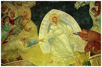 Chora Church Istanbul - Orthodoxes Fresko - Der auferstandene Christus führt Adam und Eva aus der Schattenwelt des Todes