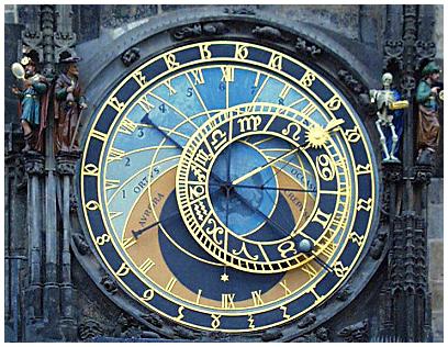 Astronomische Uhr an einer Prager Kirche