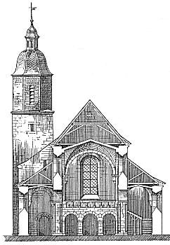 Klosterkirche Lippoldsberg - Westempore und Südturm - Schnitt durch das Hauptschiff